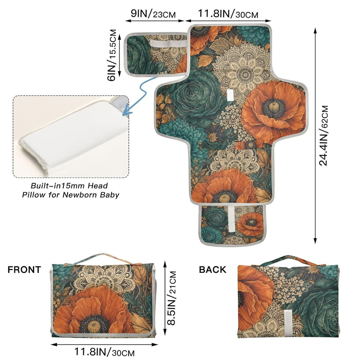 Watercolor Flower Design Portable Diaper Changing Pad Nursery