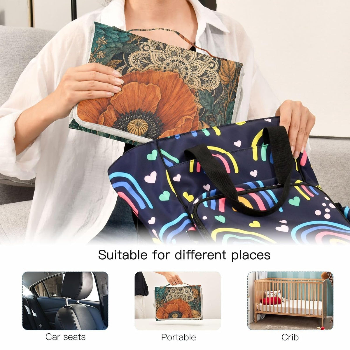 Watercolor Flower Design Portable Diaper Changing Pad Nursery