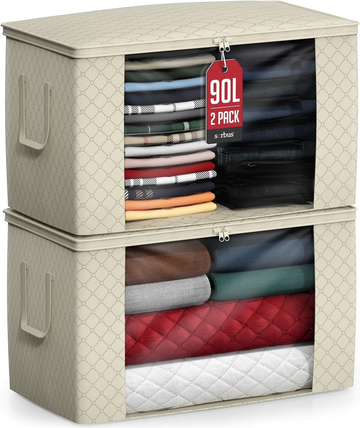 Foldable Storage Bag Organizers, 3 Sections, Great for Clothes, Blankets, Closets, Bedrooms, and More