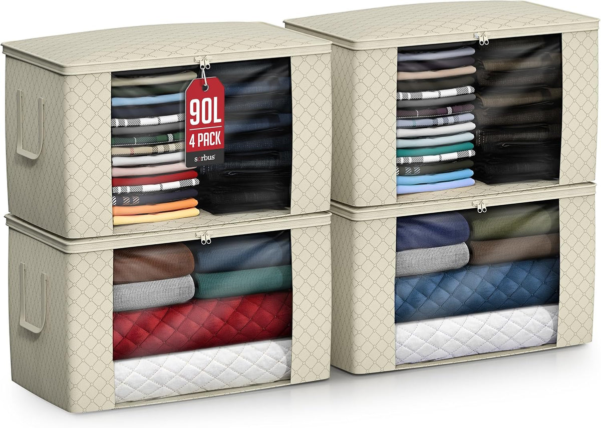 Foldable Storage Bag Organizers, 3 Sections, Great for Clothes, Blankets, Closets, Bedrooms, and More