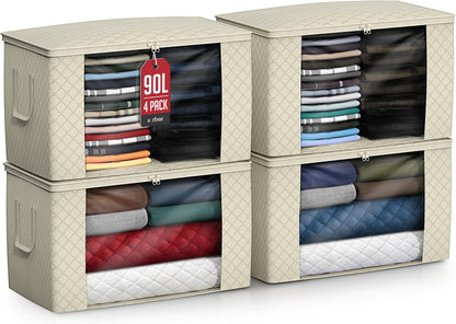 Foldable Storage Bag Organizers, 3 Sections, Great for Clothes, Blankets, Closets, Bedrooms, and More
