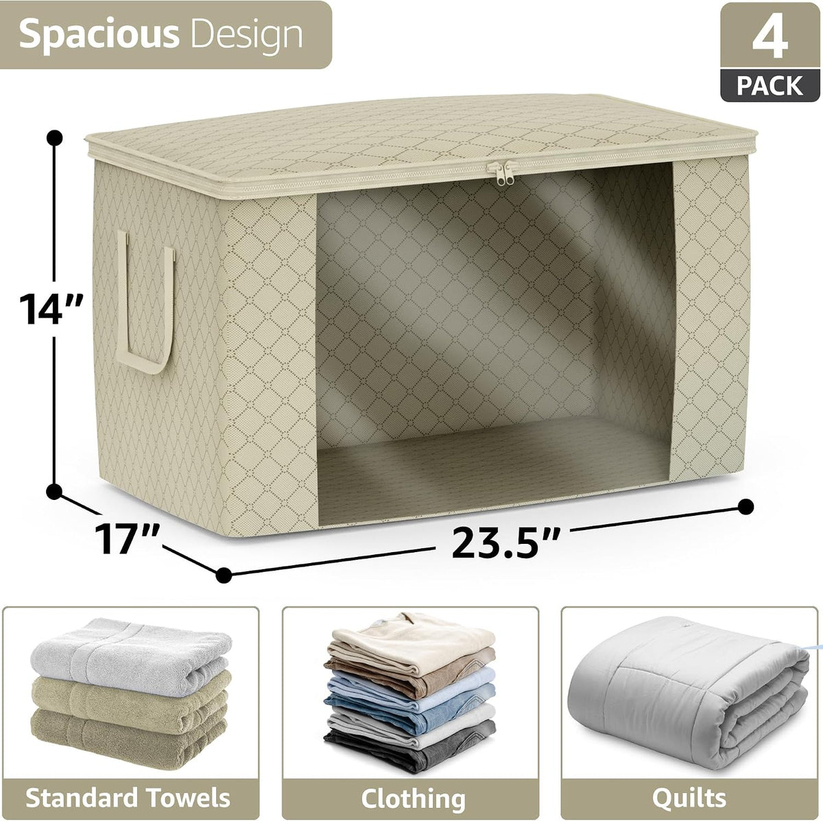 Foldable Storage Bag Organizers, 3 Sections, Great for Clothes, Blankets, Closets, Bedrooms, and More