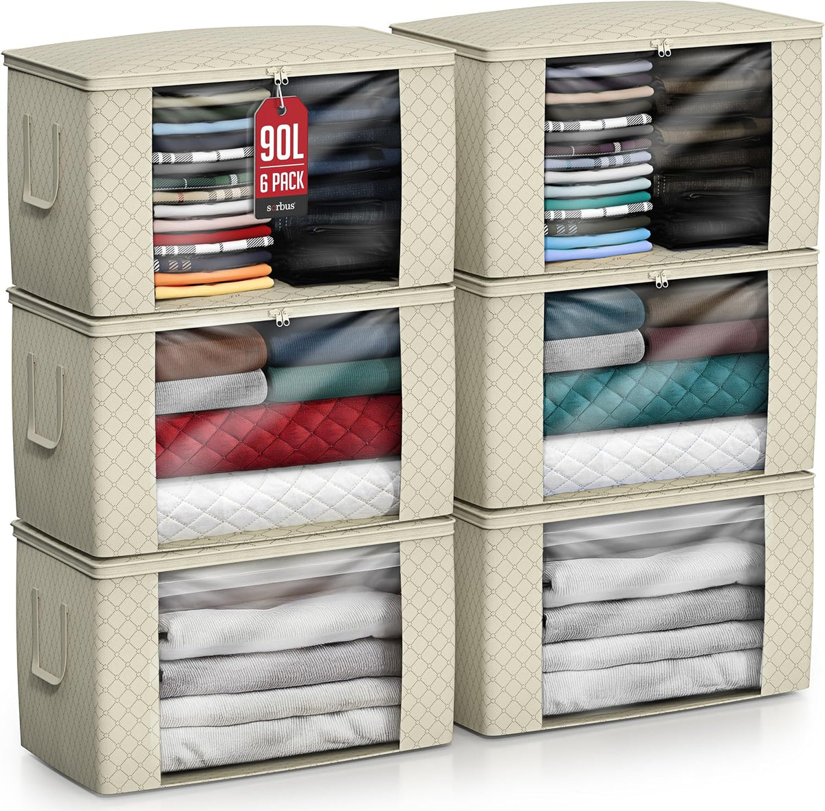 Foldable Storage Bag Organizers, 3 Sections, Great for Clothes, Blankets, Closets, Bedrooms, and More