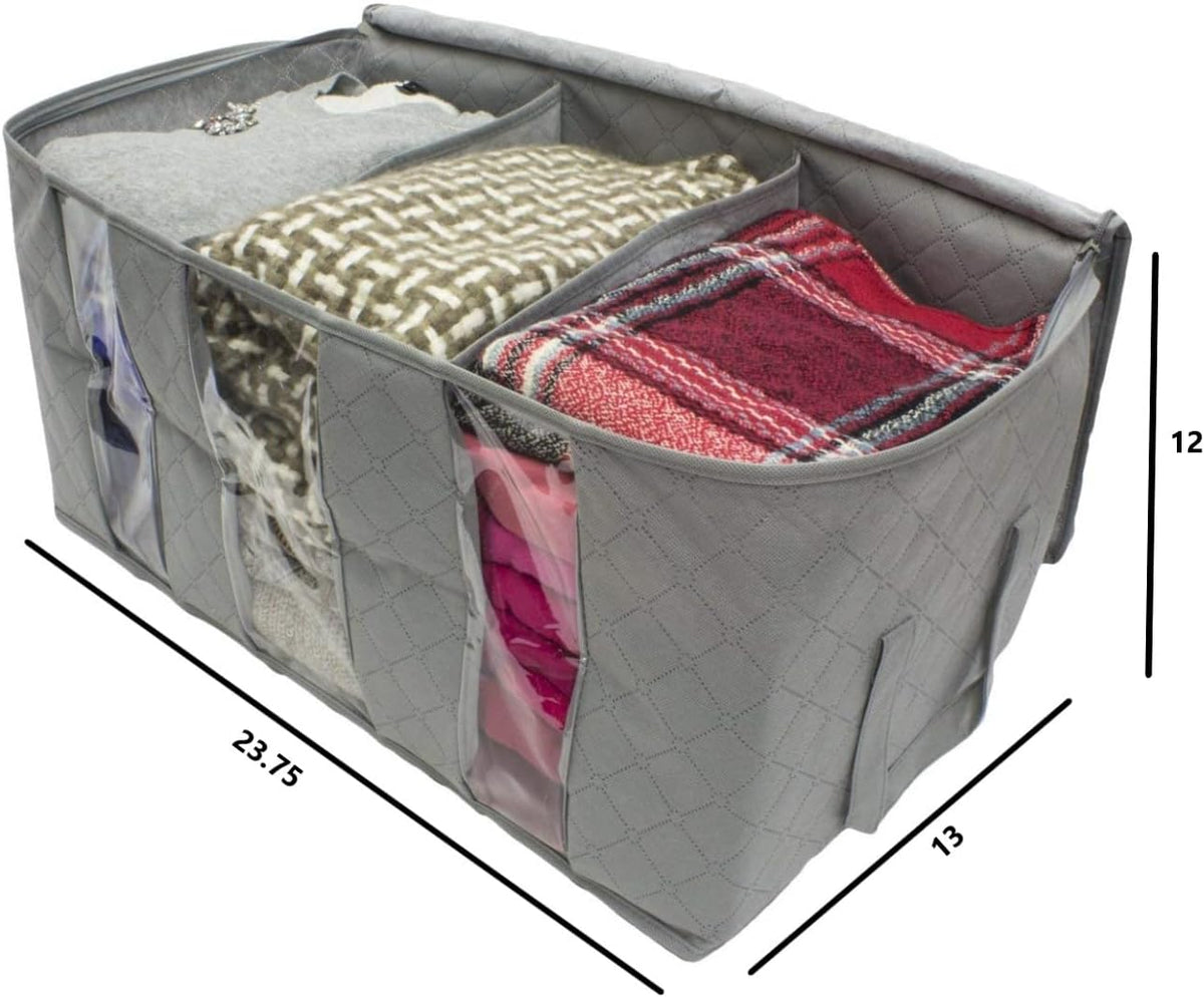 Foldable Storage Bag Organizers, 3 Sections, Great for Clothes, Blankets, Closets, Bedrooms, and More