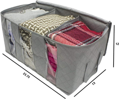 Foldable Storage Bag Organizers, 3 Sections, Great for Clothes, Blankets, Closets, Bedrooms, and More