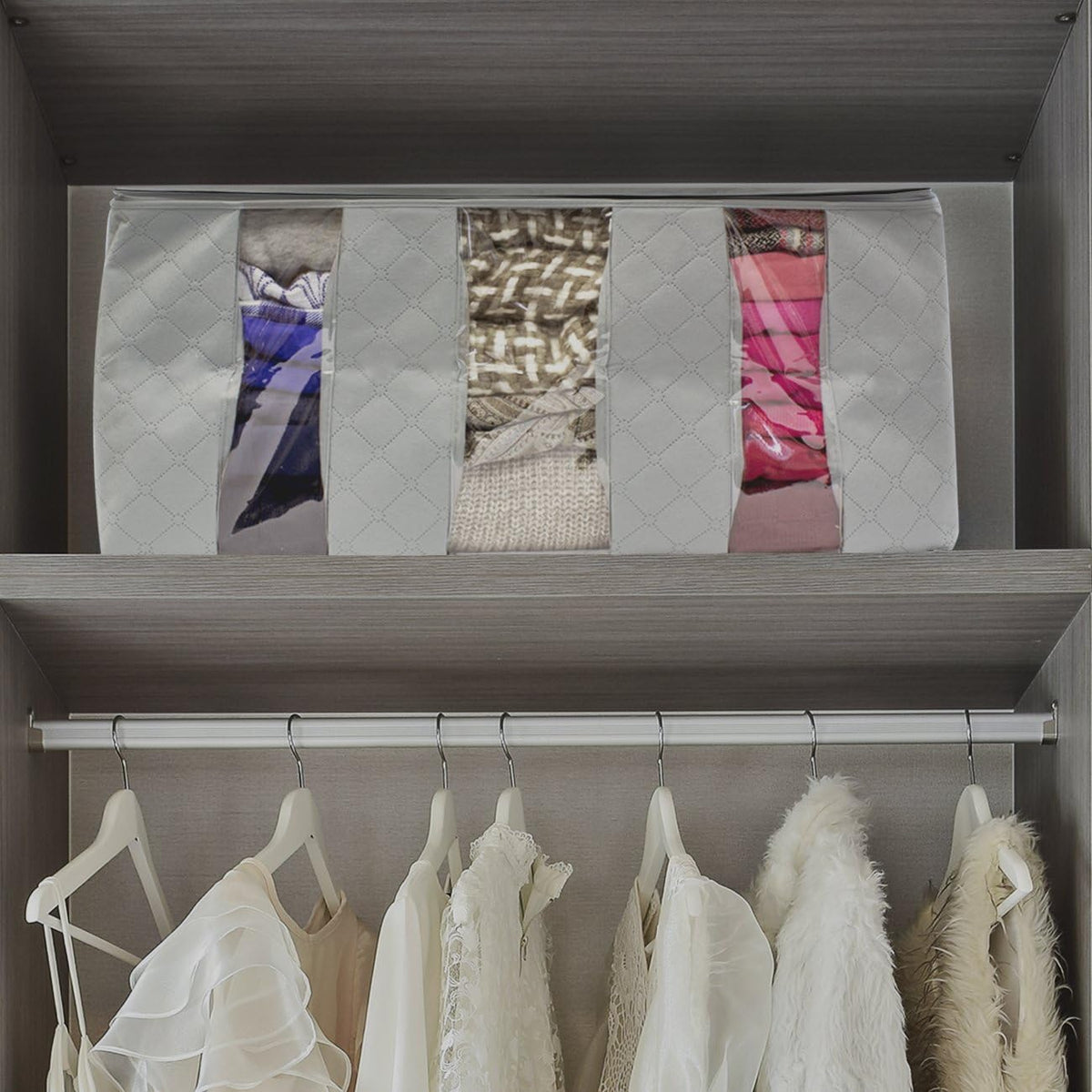 Foldable Storage Bag Organizers, 3 Sections, Great for Clothes, Blankets, Closets, Bedrooms, and More