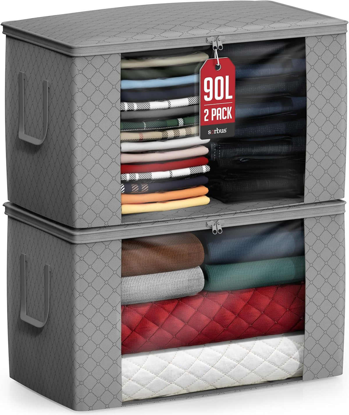 Foldable Storage Bag Organizers, 3 Sections, Great for Clothes, Blankets, Closets, Bedrooms, and More