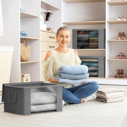 Foldable Storage Bag Organizers, 3 Sections, Great for Clothes, Blankets, Closets, Bedrooms, and More