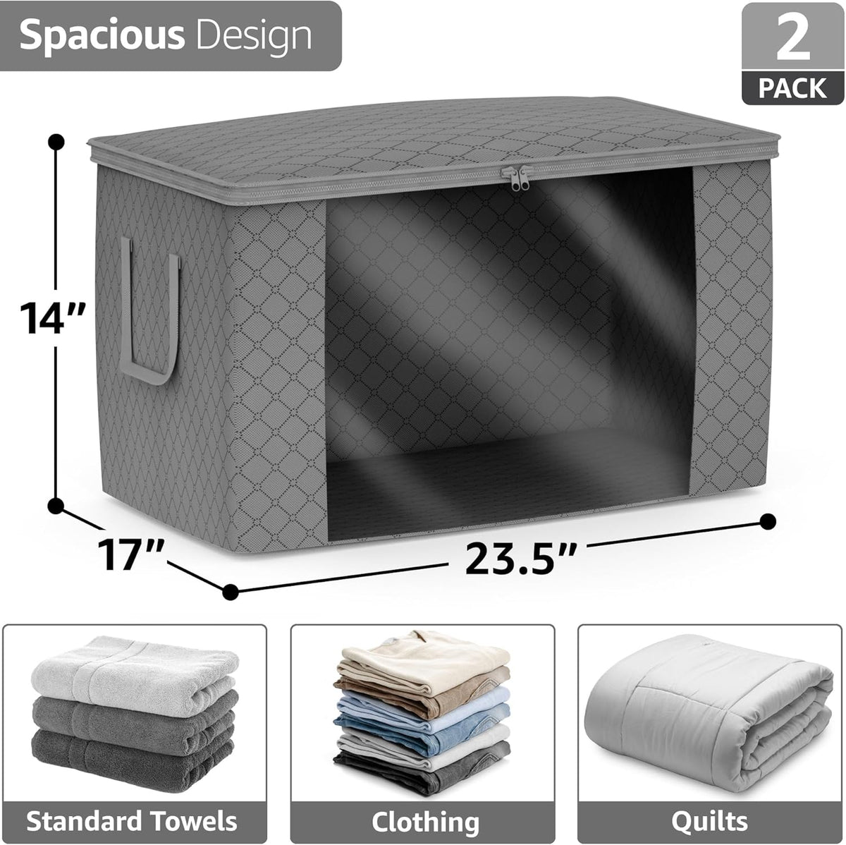 Foldable Storage Bag Organizers, 3 Sections, Great for Clothes, Blankets, Closets, Bedrooms, and More
