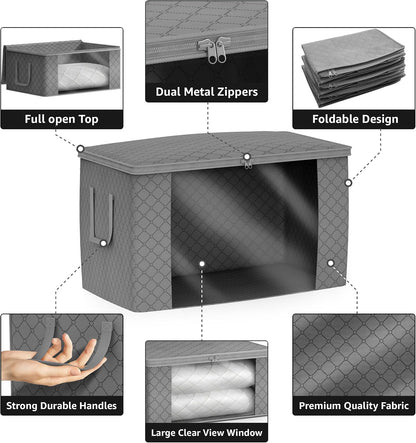 Foldable Storage Bag Organizers, 3 Sections, Great for Clothes, Blankets, Closets, Bedrooms, and More