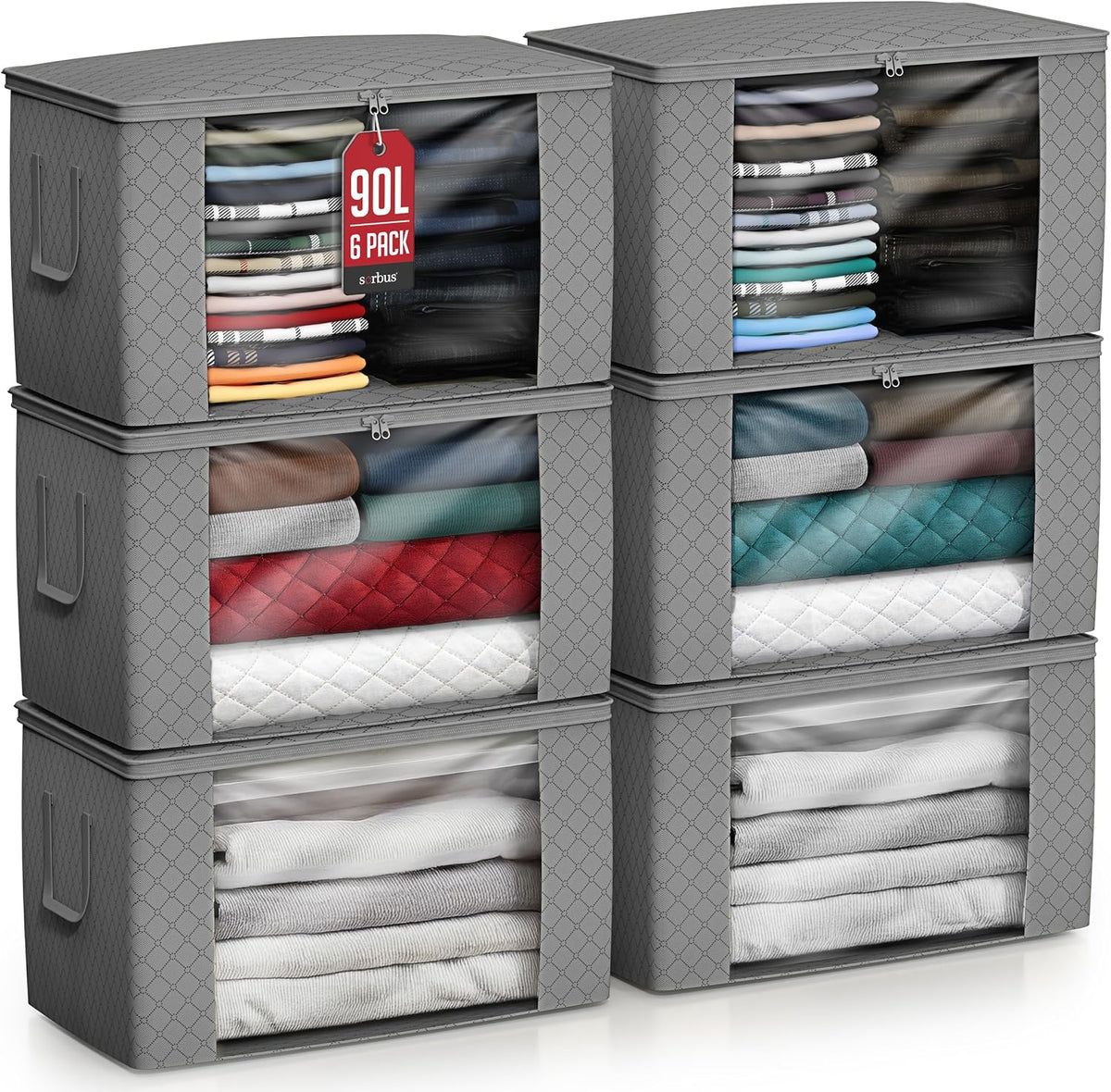 Foldable Storage Bag Organizers, 3 Sections, Great for Clothes, Blankets, Closets, Bedrooms, and More