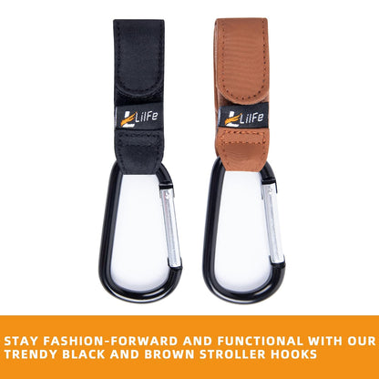 2 Pcs Black Baby Stroller Hooks for Hanging | Multipurpose Stroller Straps with Durable and Stylish Stroller Clips for Diaper Bags | The Perfect Mummy Hook for Pram, Wheelchair, Shopping and Pet Carts