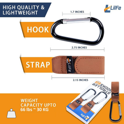 2 Pcs Black Baby Stroller Hooks for Hanging | Multipurpose Stroller Straps with Durable and Stylish Stroller Clips for Diaper Bags | The Perfect Mummy Hook for Pram, Wheelchair, Shopping and Pet Carts
