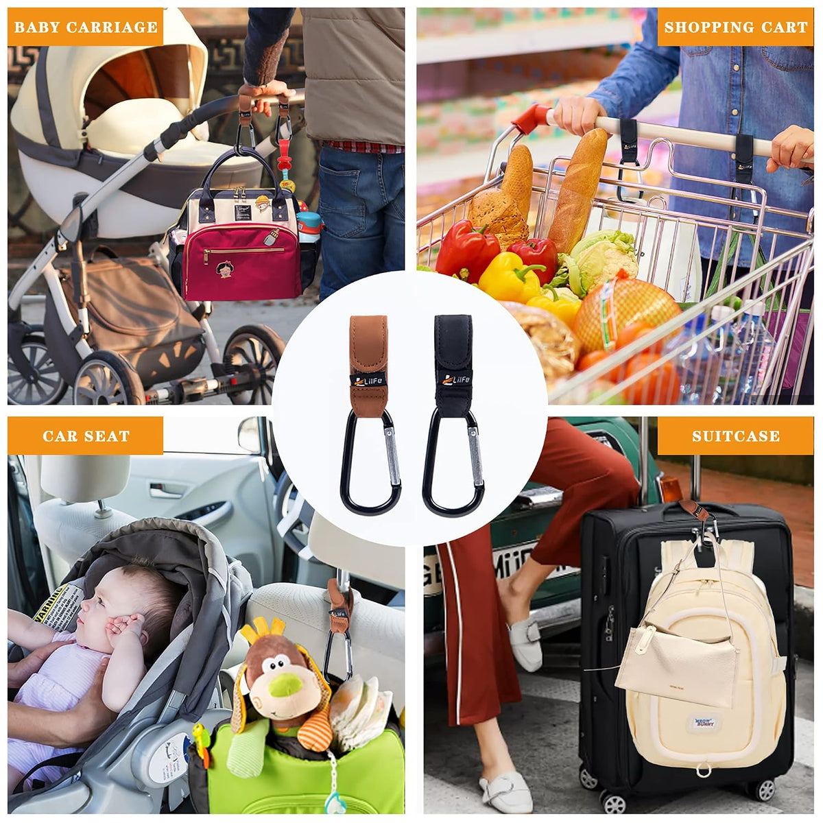 2 Pcs Black Baby Stroller Hooks for Hanging | Multipurpose Stroller Straps with Durable and Stylish Stroller Clips for Diaper Bags | The Perfect Mummy Hook for Pram, Wheelchair, Shopping and Pet Carts