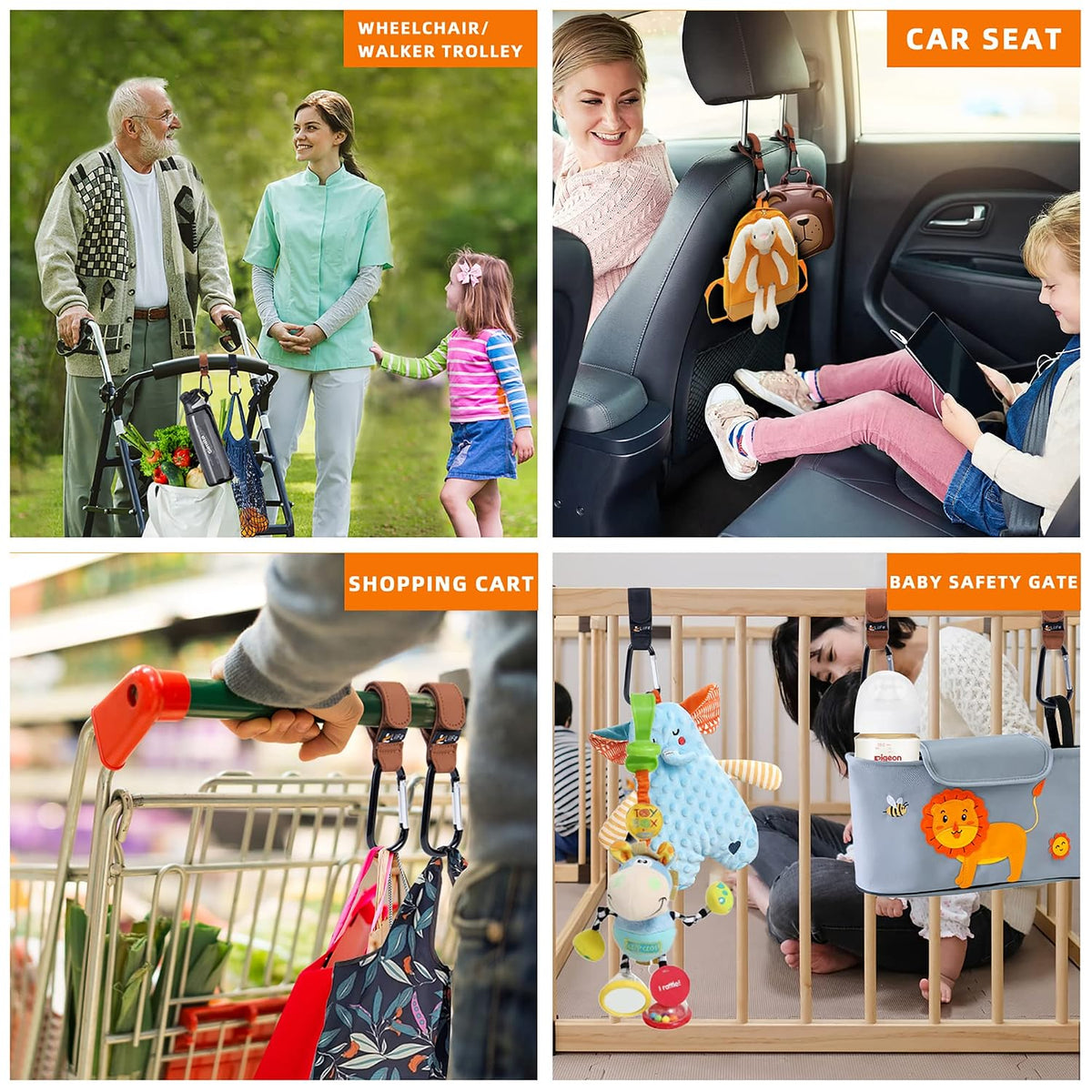 2 Pcs Black Baby Stroller Hooks for Hanging | Multipurpose Stroller Straps with Durable and Stylish Stroller Clips for Diaper Bags | The Perfect Mummy Hook for Pram, Wheelchair, Shopping and Pet Carts