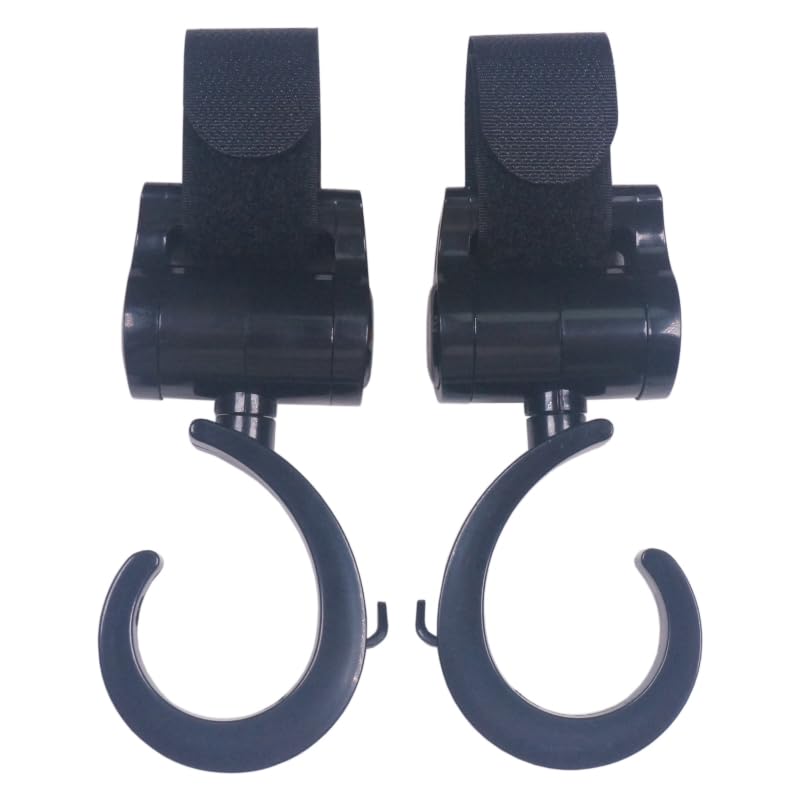 2 Pcs Black Baby Stroller Hooks for Hanging | Multipurpose Stroller Straps with Durable and Stylish Stroller Clips for Diaper Bags | The Perfect Mummy Hook for Pram, Wheelchair, Shopping and Pet Carts