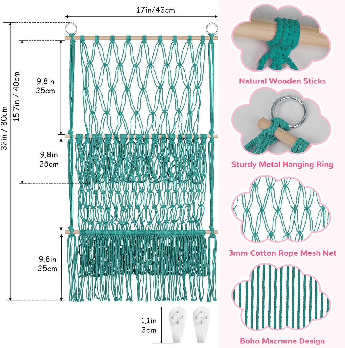 2 Tier Stuffed Animal Storage Net, Large Boho Stuffy Plushies Storage,Beige