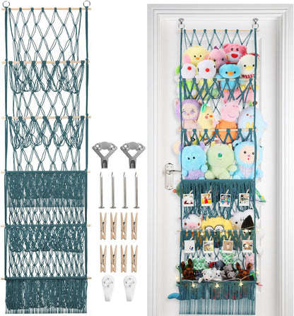 2 Tier Stuffed Animal Storage Net, Large Boho Stuffy Plushies Storage,Beige