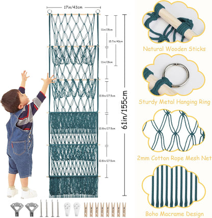 2 Tier Stuffed Animal Storage Net, Large Boho Stuffy Plushies Storage,Beige