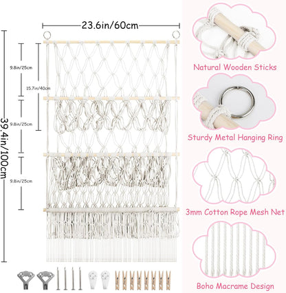 2 Tier Stuffed Animal Storage Net, Large Boho Stuffy Plushies Storage,Beige