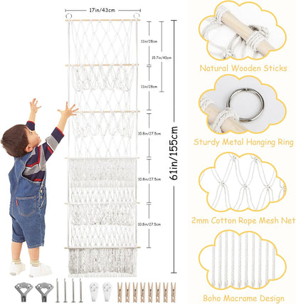 2 Tier Stuffed Animal Storage Net, Large Boho Stuffy Plushies Storage,Beige