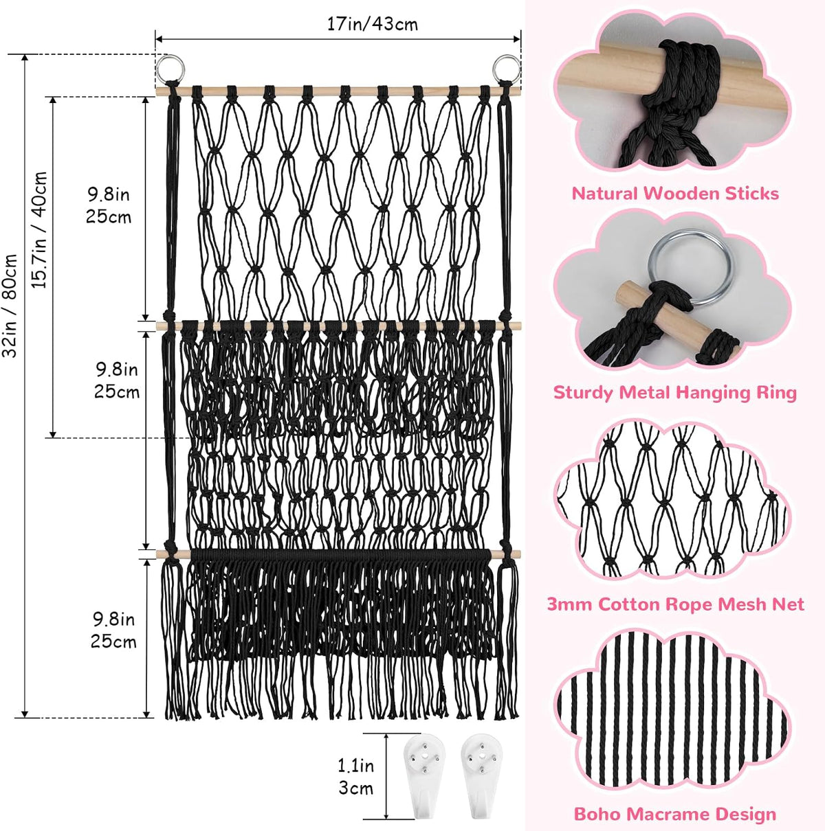 2 Tier Stuffed Animal Storage Net, Large Boho Stuffy Plushies Storage,Beige