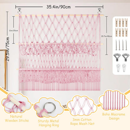 2 Tier Stuffed Animal Storage Net, Large Boho Stuffy Plushies Storage,Beige