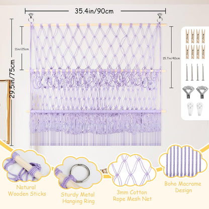 2 Tier Stuffed Animal Storage Net, Large Boho Stuffy Plushies Storage,Beige