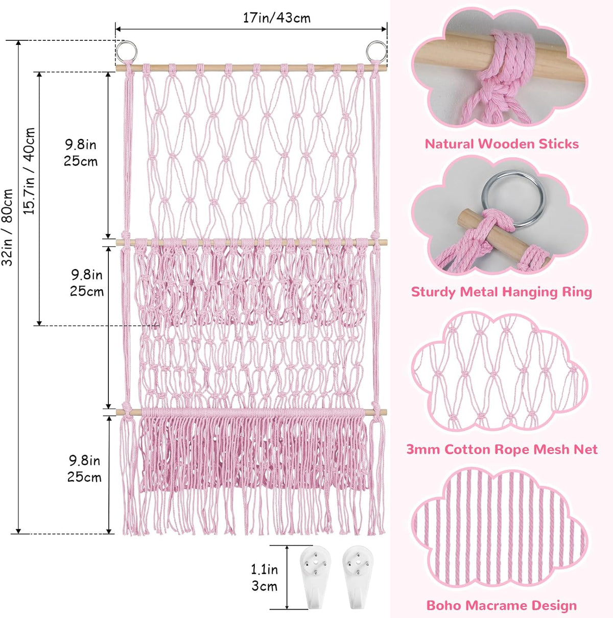 2 Tier Stuffed Animal Storage Net, Large Boho Stuffy Plushies Storage,Beige