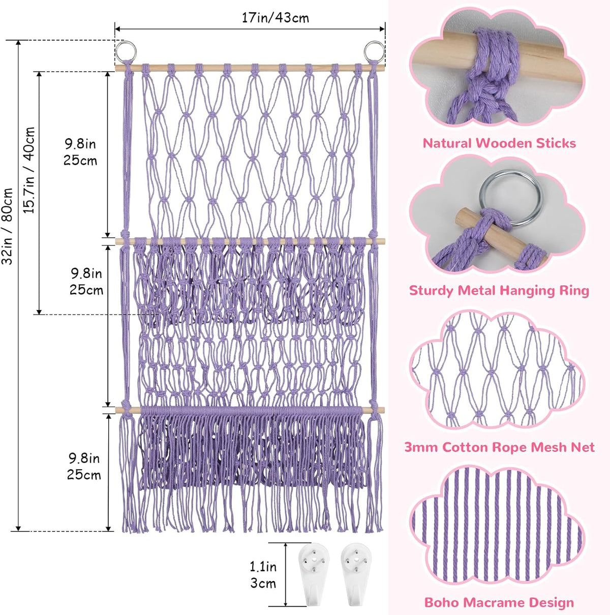 2 Tier Stuffed Animal Storage Net, Large Boho Stuffy Plushies Storage,Beige