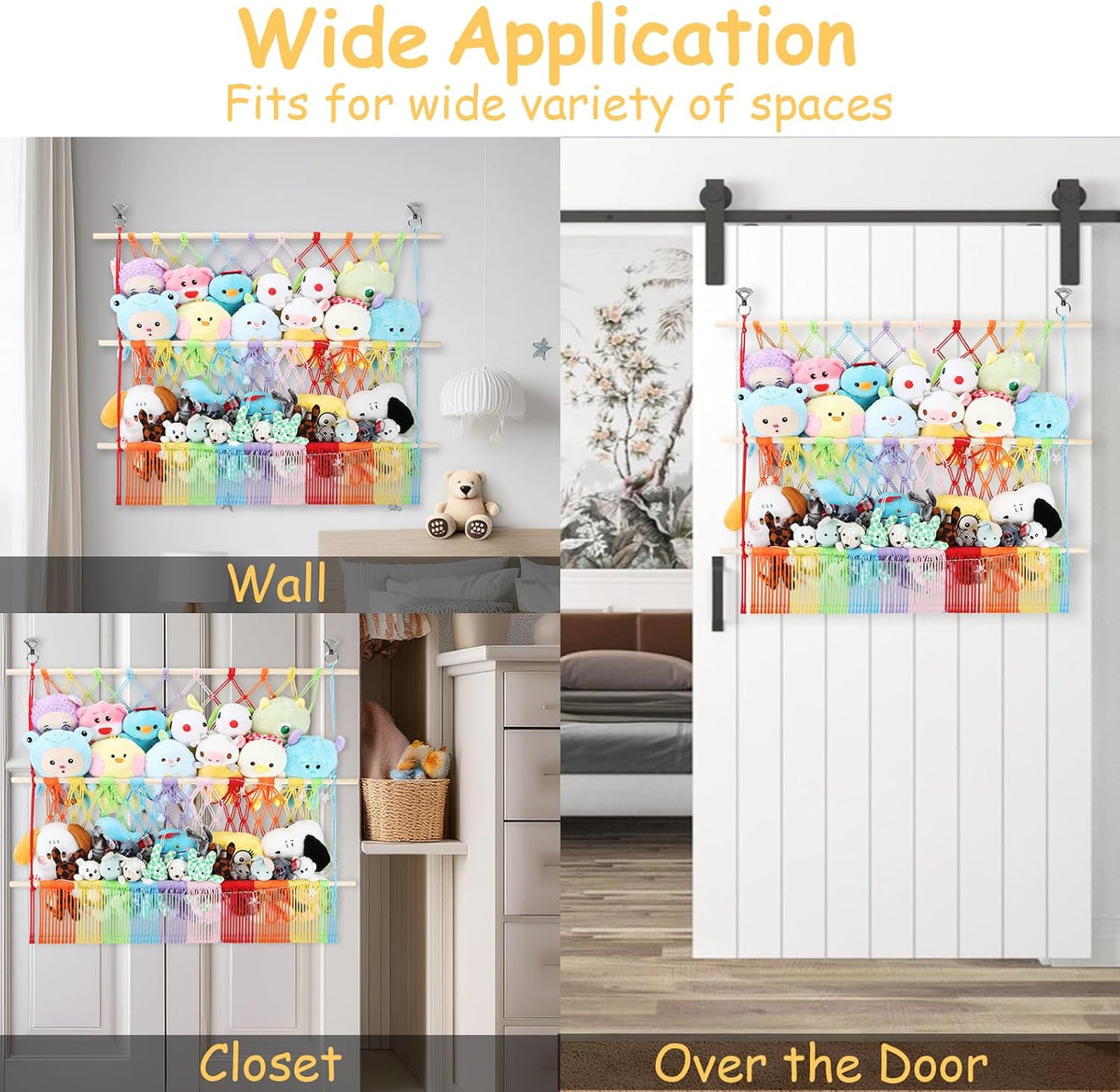 2 Tier Stuffed Animal Storage Net, Large Boho Stuffy Plushies Storage,Beige