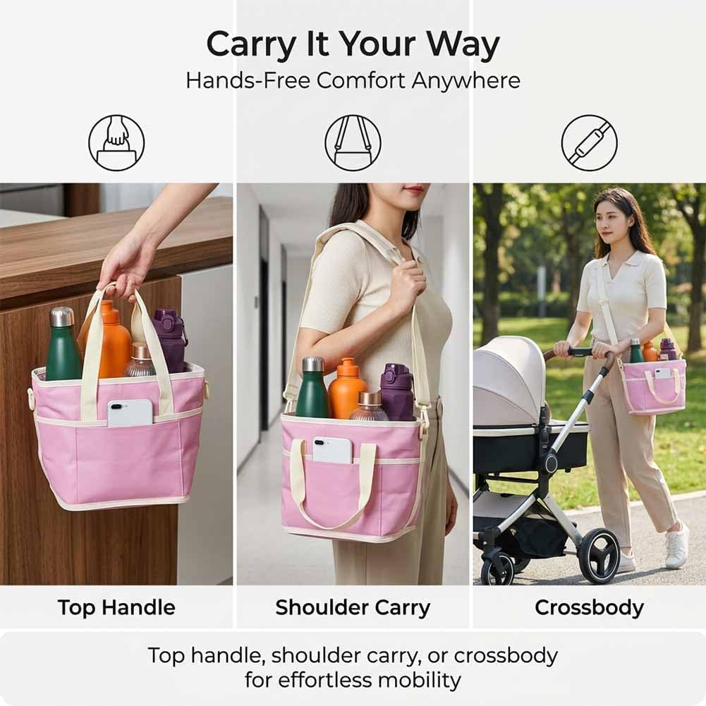 Drink Carrier Bag for 4 Cups, Insulated Drink Carrier with 4 Compartments, Portable Tumbler Holder with Adjustable Strap, Drink Caddy Tote for Coffee, Travel, Takeout & Outings (Black)