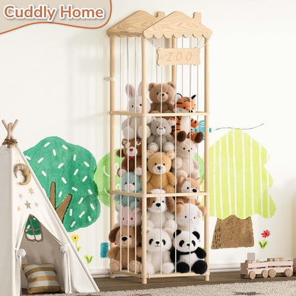 Stuffed Animal Storage, Wood Stuffed Animal Zoo Holder, Large Kids Toy Organizers, Plushies Storage for Boys Girls Bedroom, Playroom, Nursery (15.75 x 15.75 x 55 inch)