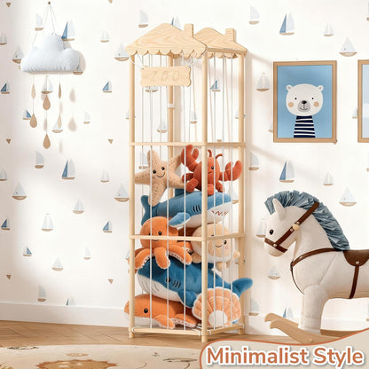 Stuffed Animal Storage, Wood Stuffed Animal Zoo Holder, Large Kids Toy Organizers, Plushies Storage for Boys Girls Bedroom, Playroom, Nursery (15.75 x 15.75 x 55 inch)