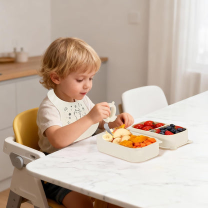 Cat Toddler Feeding Set, 2 Snap-Together Plates + Steel Utensils, Pink