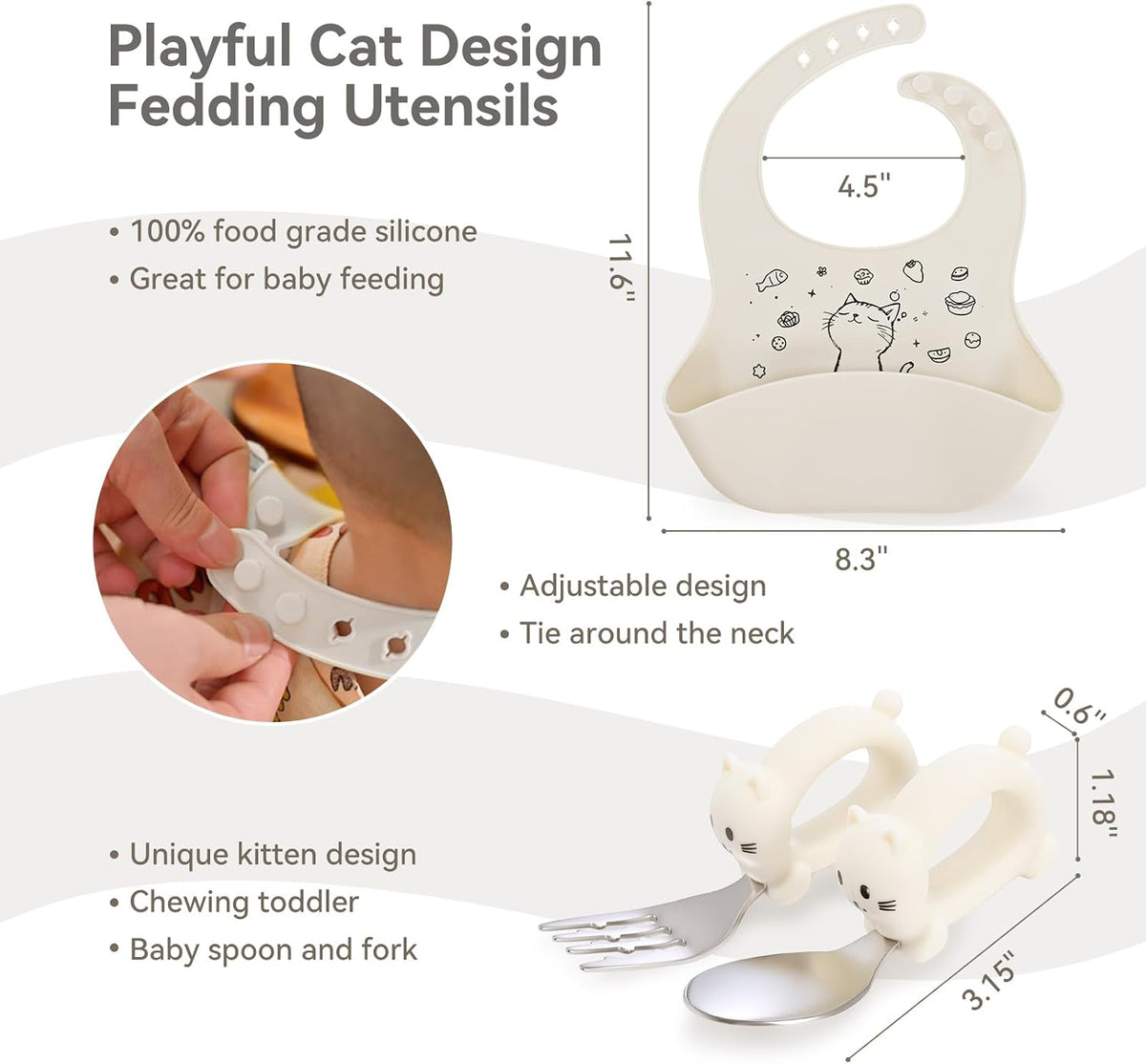 Cat Toddler Feeding Set, 2 Snap-Together Plates + Steel Utensils, Pink