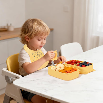 Cat Toddler Feeding Set, 2 Snap-Together Plates + Steel Utensils, Pink