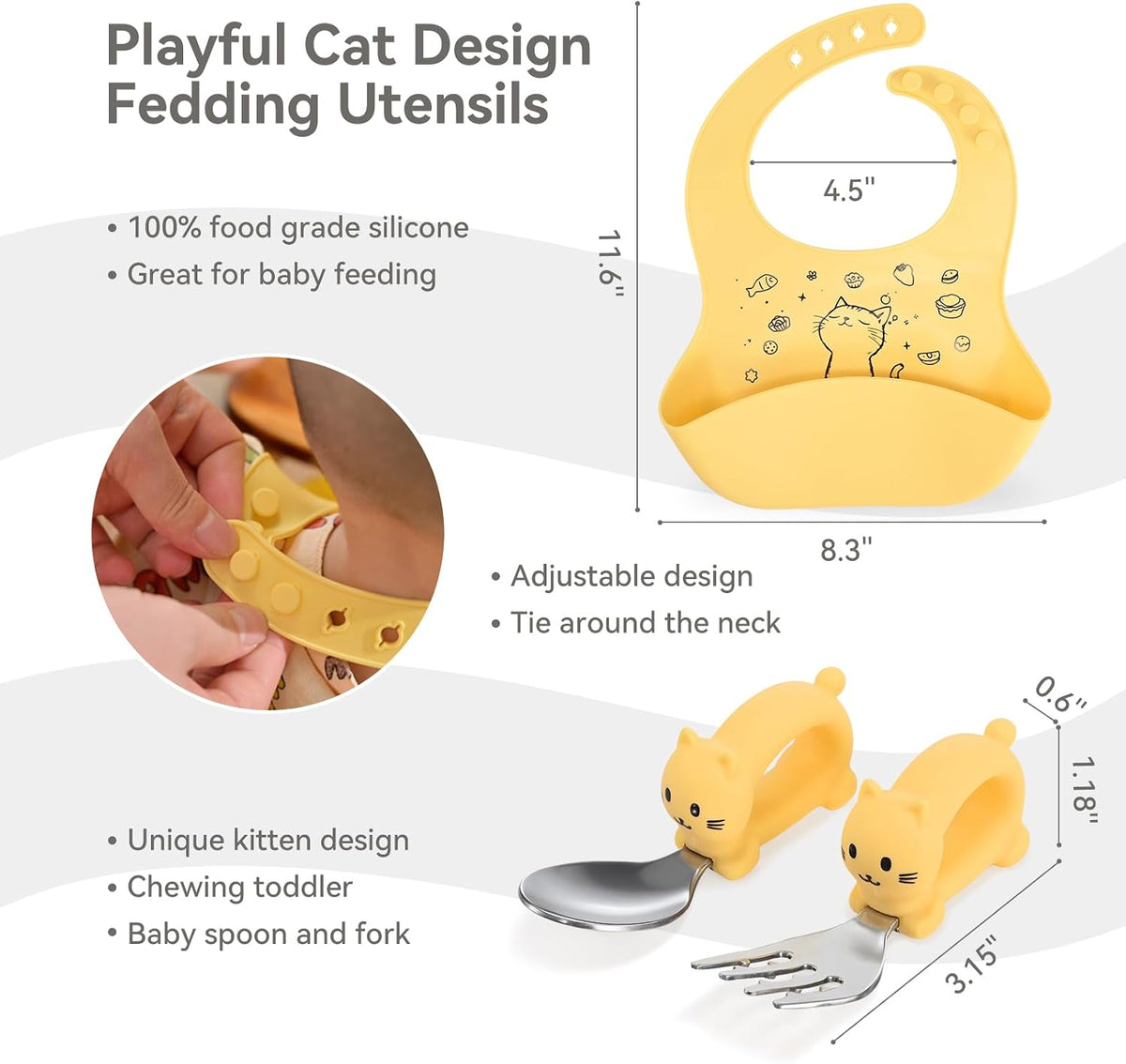 Cat Toddler Feeding Set, 2 Snap-Together Plates + Steel Utensils, Pink