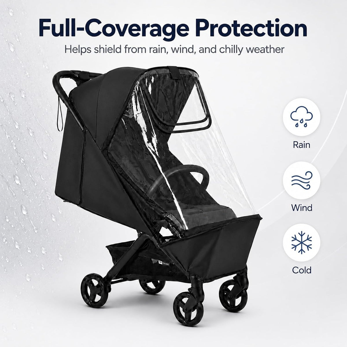 Stroller Rain Cover Compatible with Bugaboo Butterfly & Butterfly 2, Clear Weather Shield with Front Access Window, Ventilation Holes & Built-in Storage Pouch, Full Coverage Protection