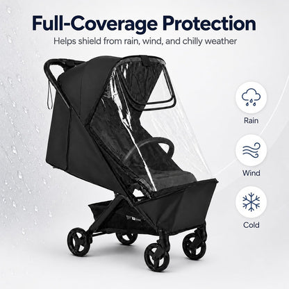 Stroller Rain Cover Compatible with Bugaboo Butterfly & Butterfly 2, Clear Weather Shield with Front Access Window, Ventilation Holes & Built-in Storage Pouch, Full Coverage Protection