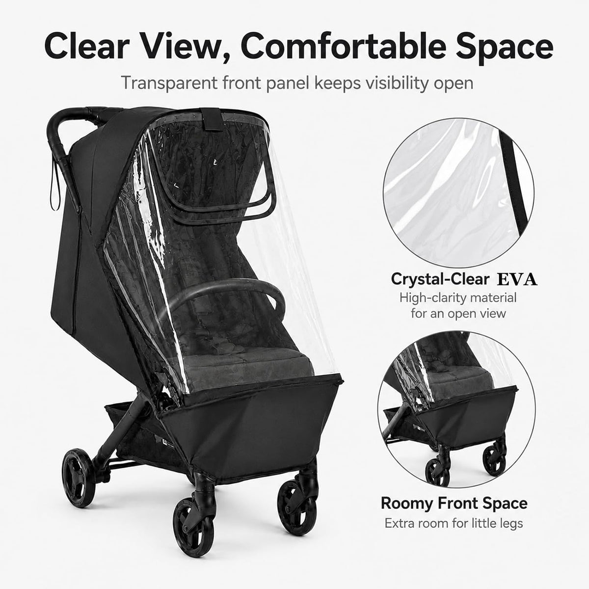 Stroller Rain Cover Compatible with Bugaboo Butterfly & Butterfly 2, Clear Weather Shield with Front Access Window, Ventilation Holes & Built-in Storage Pouch, Full Coverage Protection