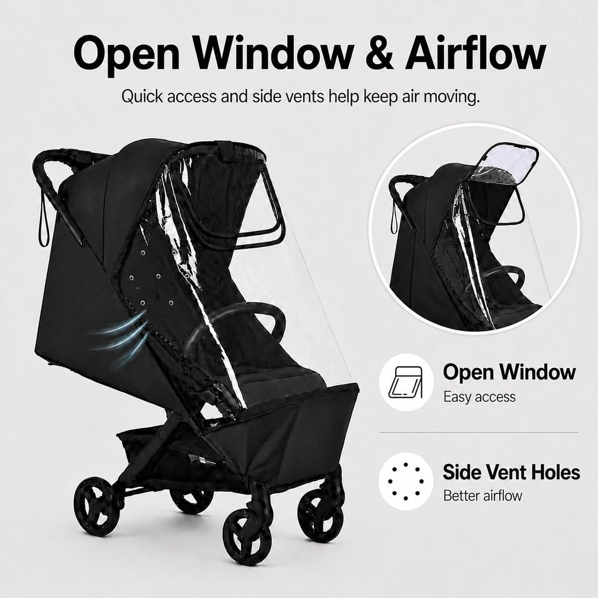 Stroller Rain Cover Compatible with Bugaboo Butterfly & Butterfly 2, Clear Weather Shield with Front Access Window, Ventilation Holes & Built-in Storage Pouch, Full Coverage Protection