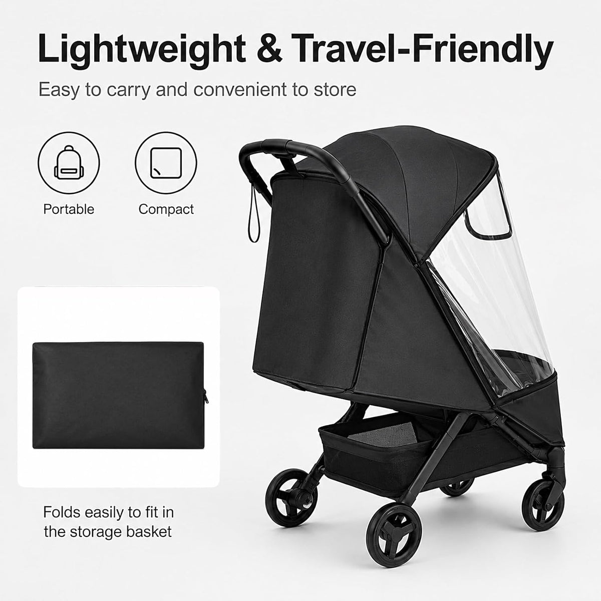 Stroller Rain Cover Compatible with Bugaboo Butterfly & Butterfly 2, Clear Weather Shield with Front Access Window, Ventilation Holes & Built-in Storage Pouch, Full Coverage Protection