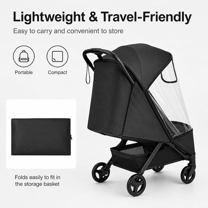 Stroller Rain Cover Compatible with Bugaboo Butterfly & Butterfly 2, Clear Weather Shield with Front Access Window, Ventilation Holes & Built-in Storage Pouch, Full Coverage Protection