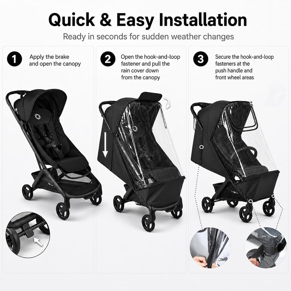 Stroller Rain Cover Compatible with Bugaboo Butterfly & Butterfly 2, Clear Weather Shield with Front Access Window, Ventilation Holes & Built-in Storage Pouch, Full Coverage Protection