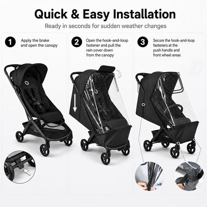 Stroller Rain Cover Compatible with Bugaboo Butterfly & Butterfly 2, Clear Weather Shield with Front Access Window, Ventilation Holes & Built-in Storage Pouch, Full Coverage Protection