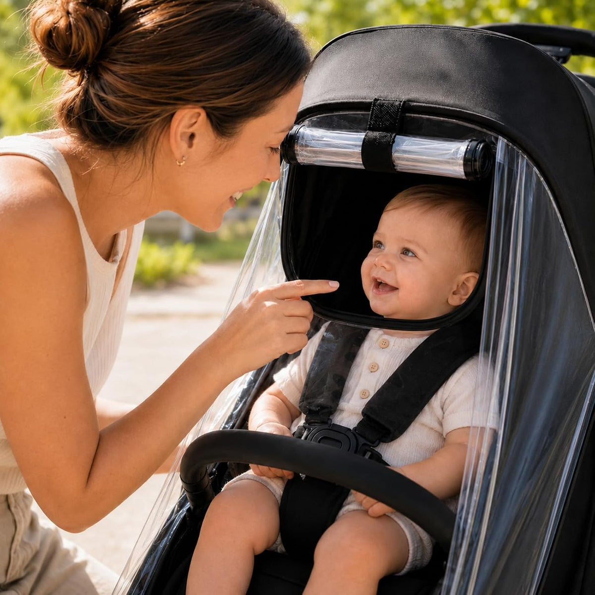 Stroller Rain Cover Compatible with Bugaboo Butterfly & Butterfly 2, Clear Weather Shield with Front Access Window, Ventilation Holes & Built-in Storage Pouch, Full Coverage Protection