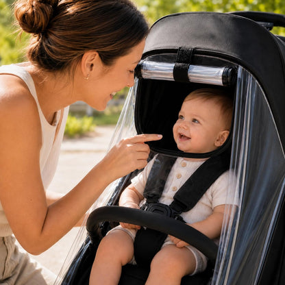 Stroller Rain Cover Compatible with Bugaboo Butterfly & Butterfly 2, Clear Weather Shield with Front Access Window, Ventilation Holes & Built-in Storage Pouch, Full Coverage Protection