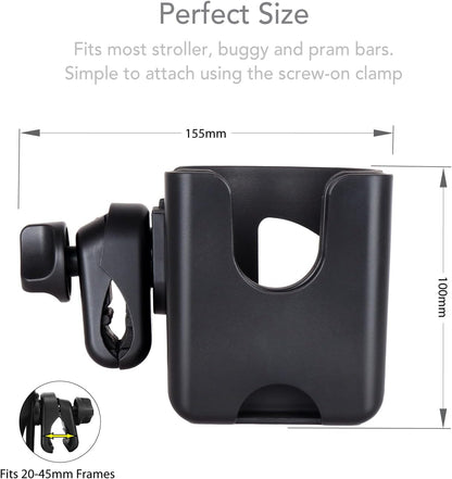 Buggy And Pushchair Universal Cup & Phone Holder Adjustable Bottle Organiser for Stroller, Drink and Coffee Cup Holder