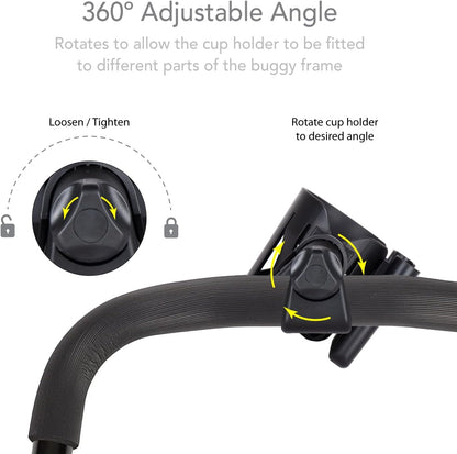 Buggy And Pushchair Universal Cup & Phone Holder Adjustable Bottle Organiser for Stroller, Drink and Coffee Cup Holder